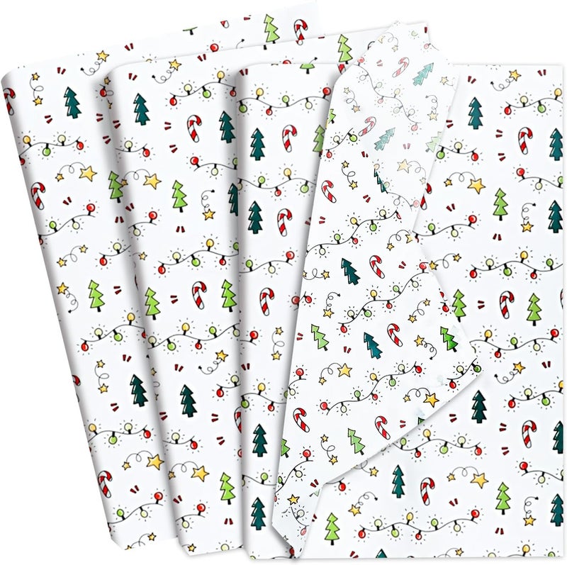 Ethanberg 120 Sheets Christmas Gift Wrapping Tissue Paper Bulk, Xmas Trees Lights Stars Candy Tissue Paper for Gift Bags, Decorative Art Papers for Winter Holiday New Year Christmas Party Decor, 20x14 Inches - Image 1